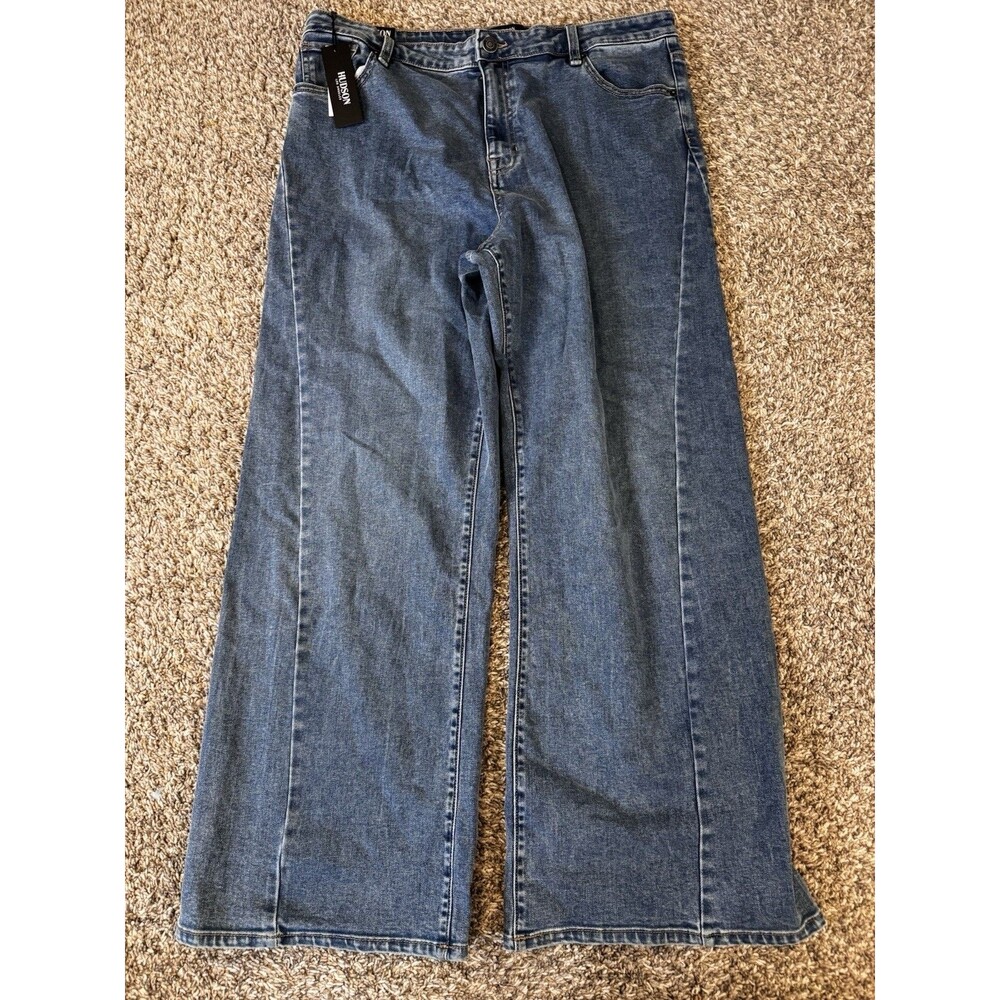 Hudson Womens 14 Wide Leg Jeans Light Wash Seamed High Rise Stretch NWT
